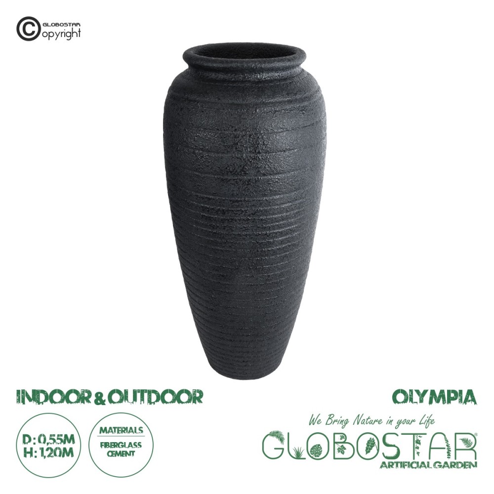 GloboStar® Artificial Garden OLYMPIA 20717 Επιδαπέδιο Πολυεστερικό Τσιμεντένιο Κασπώ Γλάστρα - Flower Pot Μαύρο Φ55 x Υ120cm